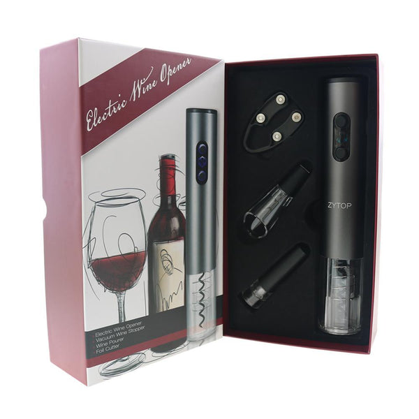 Kit abridor de Vinho elétrico- 4 peças ( Abridor + Bico Areador + Tampa a Vácuo + Cortador de lacre )